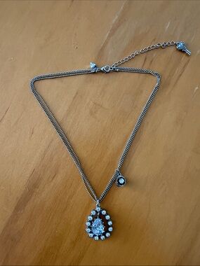Betsey Johnson Silver Tone Teardrop Crystal Halo Pendant Double-Strand Necklace